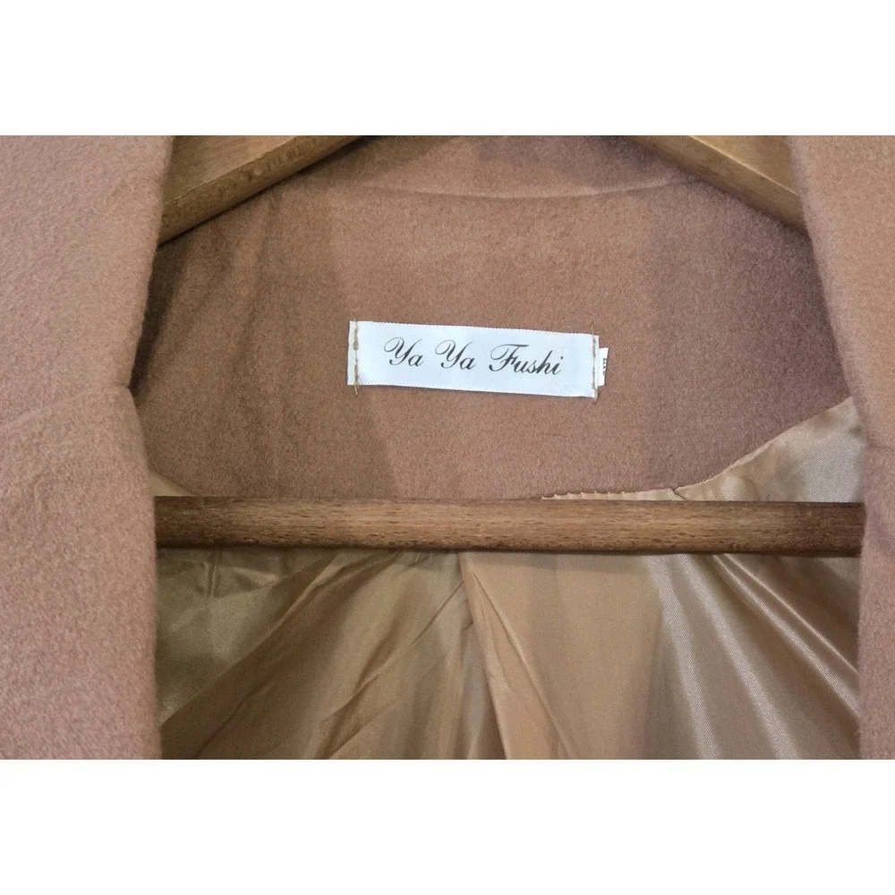 Ya Ya Fushi‎ Long Double Breasted Trench Coat Camel Colored Women's Size Small